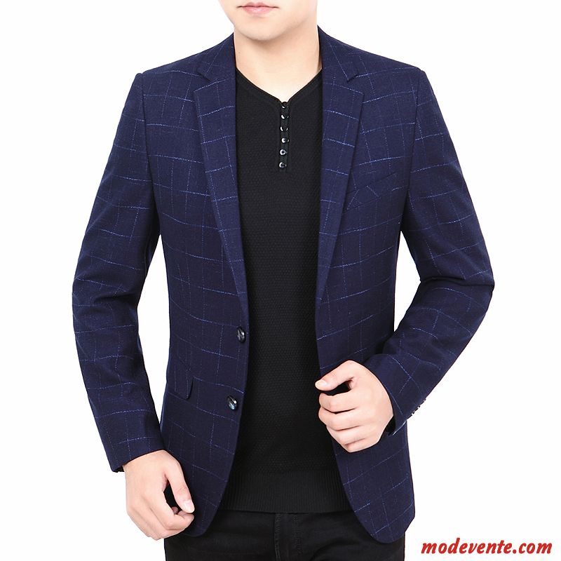 Blazer Homme Légère Slim Petit Costume Manteau Ensemble Âge Moyen Bleu Marin