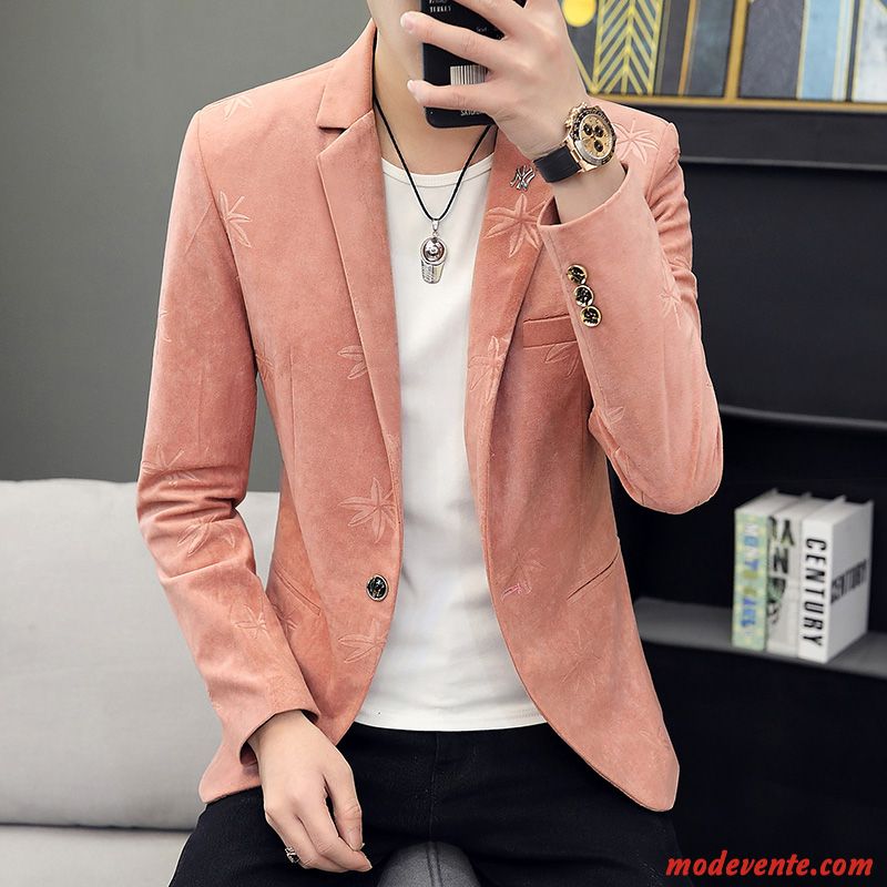 Blazer Homme Manteau Jeunesse Tendance Beau La Mode Petit Costume Rouge Rose