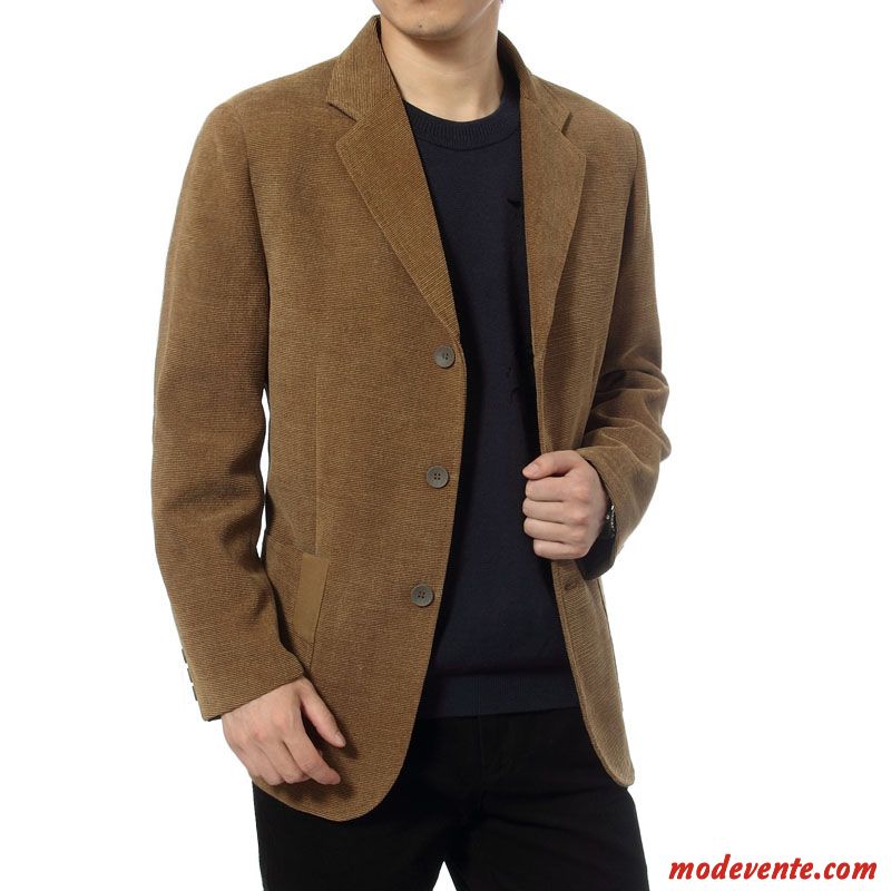 Blazer Homme Manteau Printemps L'automne Âge Moyen Velours Côtelé Costume Jaune