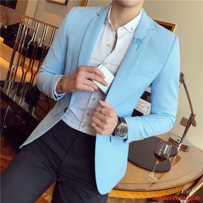 Blazer Homme Manteau Une Veste Slim Tendance Petit Costume Décontractée Bleu