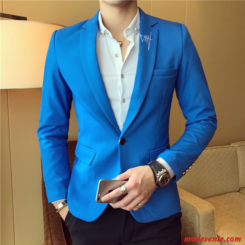 Blazer Homme Manteau Une Veste Slim Tendance Petit Costume Décontractée Bleu