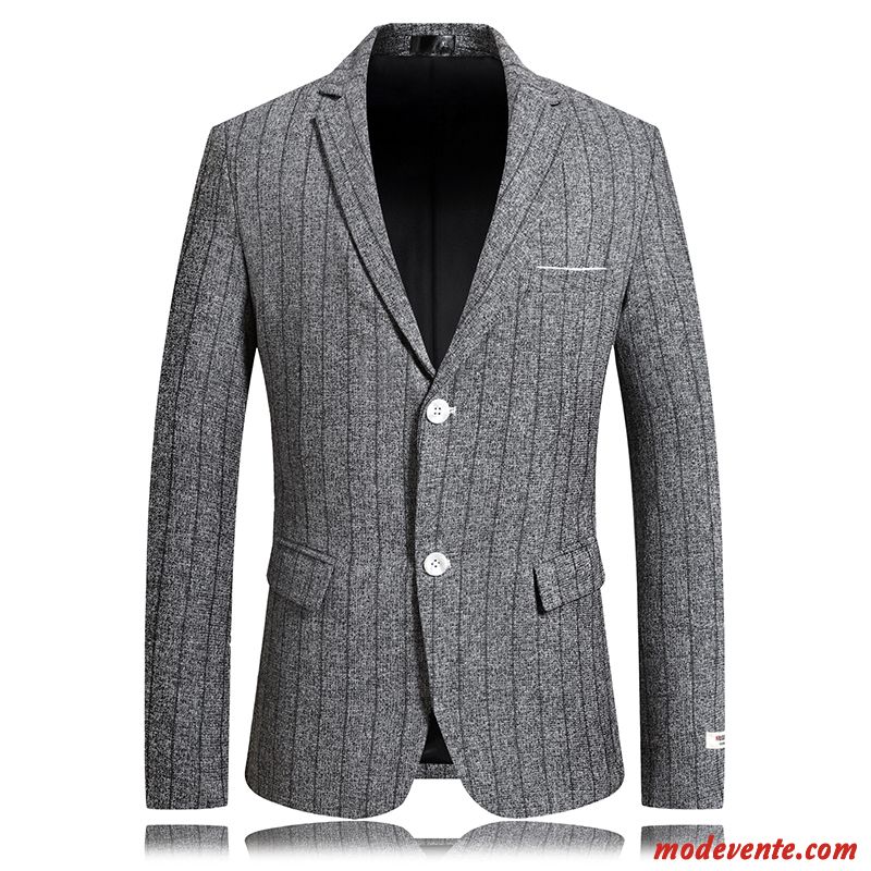 Blazer Homme Rayé De Travail Manteau Costume Décontractée Slim Bleu