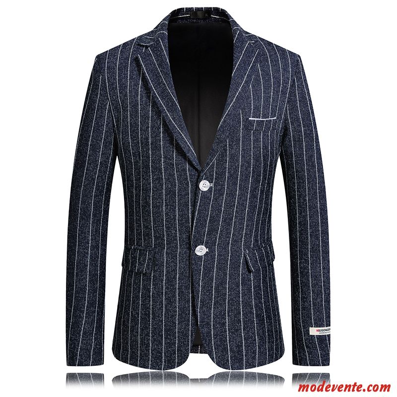 Blazer Homme Rayé De Travail Manteau Costume Décontractée Slim Bleu