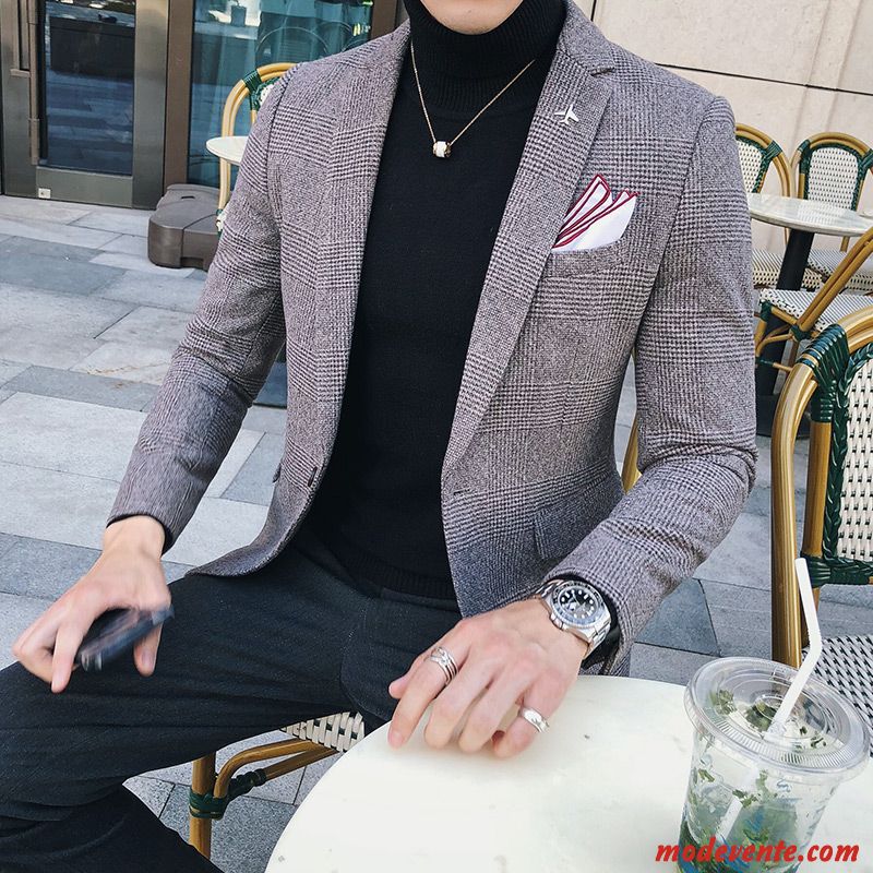 Blazer Homme Slim Britanique L'automne Décontractée Hiver Swallow Cerveau Gris