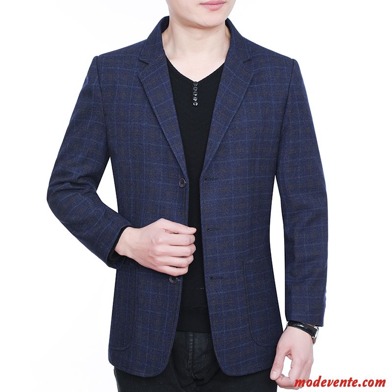 Blazer Homme Slim Décontractée Manteau Légère Costume Printemps Bleu Foncé