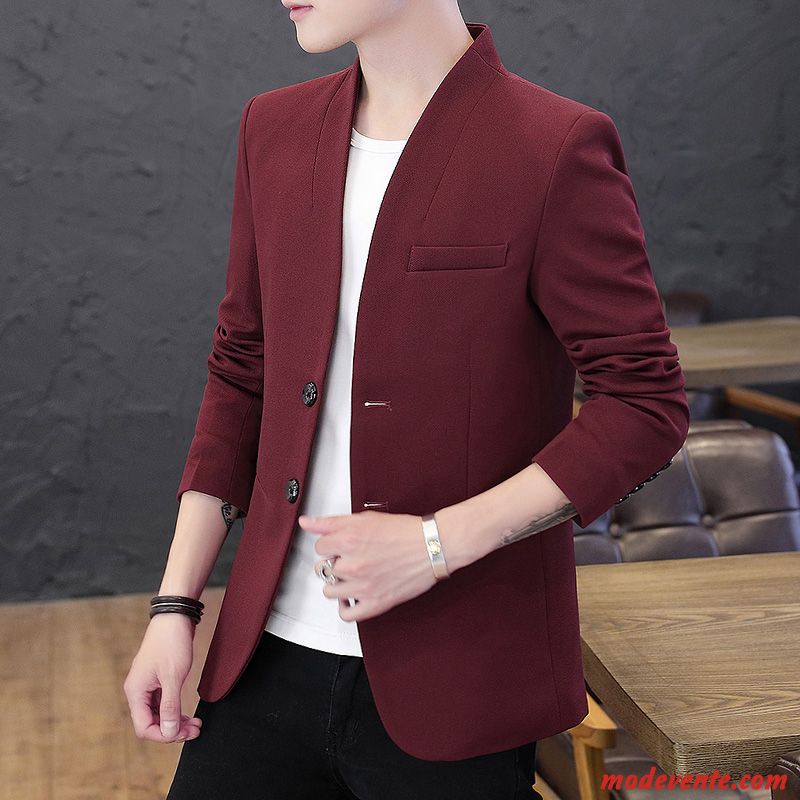 Blazer Homme Slim L'automne Manteau Tendance Jeunesse Costume Bordeaux Pure