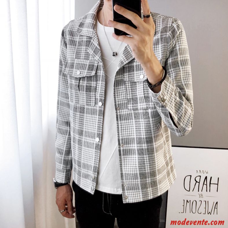 Blazer Homme Slim Printemps Une Veste Carreaux L'automne Tendance Noir