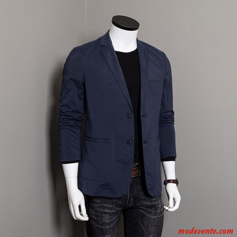 Blazer Homme Tendance Décontractée Une Veste Vintage Printemps Costume Bleu