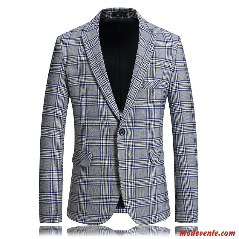 Blazer Homme Tendance Mode Jeunesse Costume Carreaux Une Veste Rouge