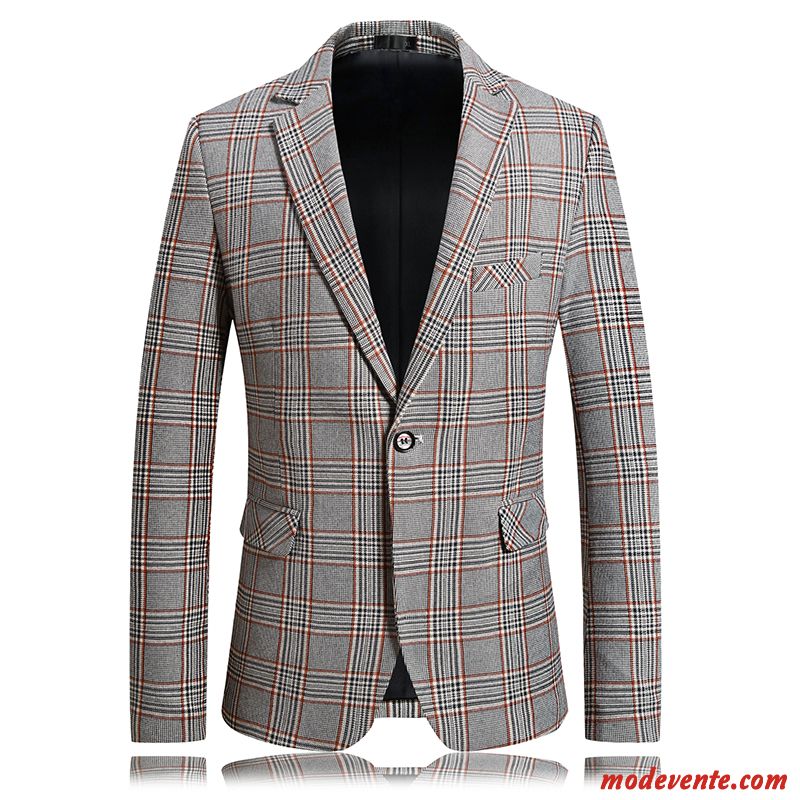 Blazer Homme Tendance Mode Jeunesse Costume Carreaux Une Veste Rouge