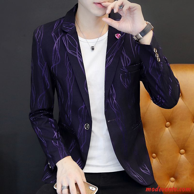 Blazer Homme Tendance Slim Costume Personnalité L'automne Beau Violet