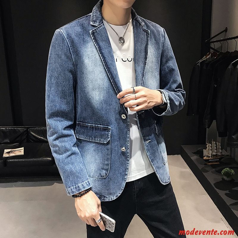 Blazer Homme Une Veste Beau Petit Costume Slim Décontractée Printemps Bleu