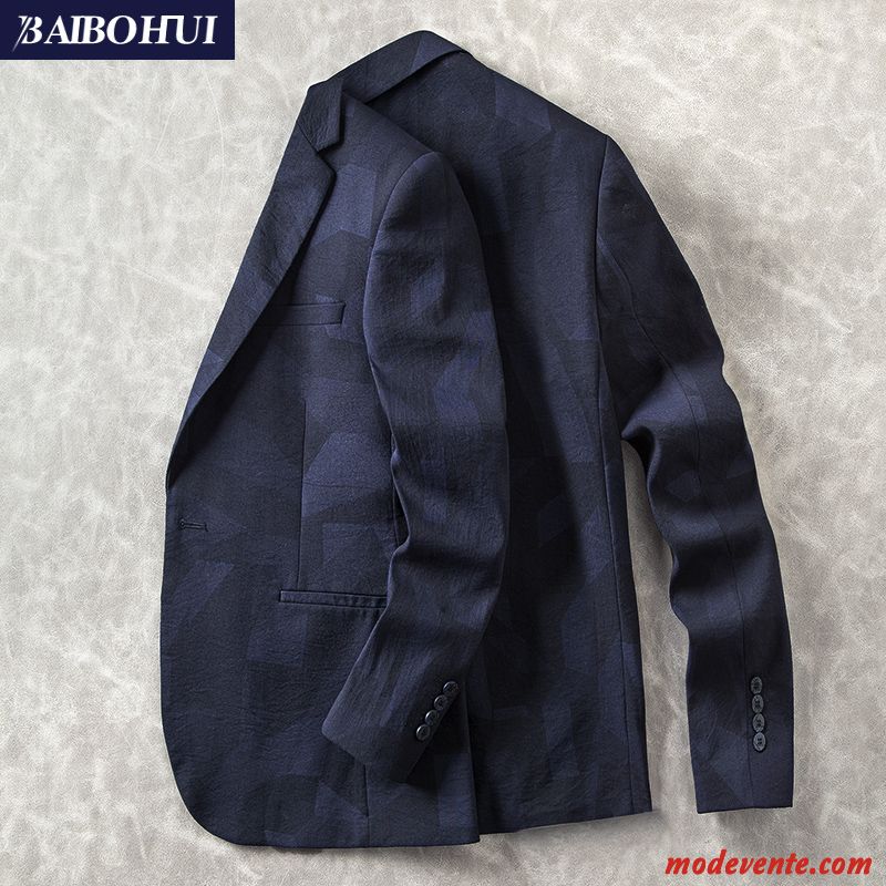 Blazer Homme Une Veste Décontractée Jeunesse Slim Printemps Costume Impression Bleu