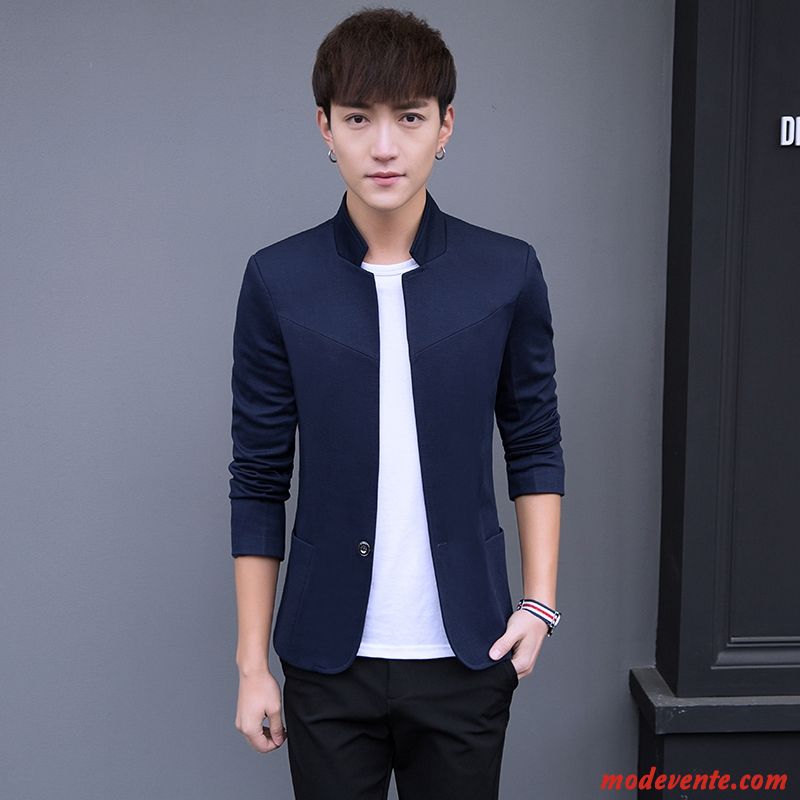 Blazer Homme Veste De Costume Tendance Beau Petit Costume Une Veste Slim Bleu