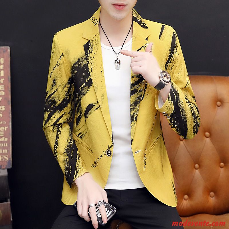 Blazer Homme Étudiant Costume L'automne Petit Costume Beau Une Veste Jaune