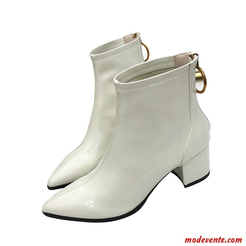 Bottes Femme Bottes Courtes Bottes Martin Talons Hauts Pointe Pointue Printemps L'automne Blanc