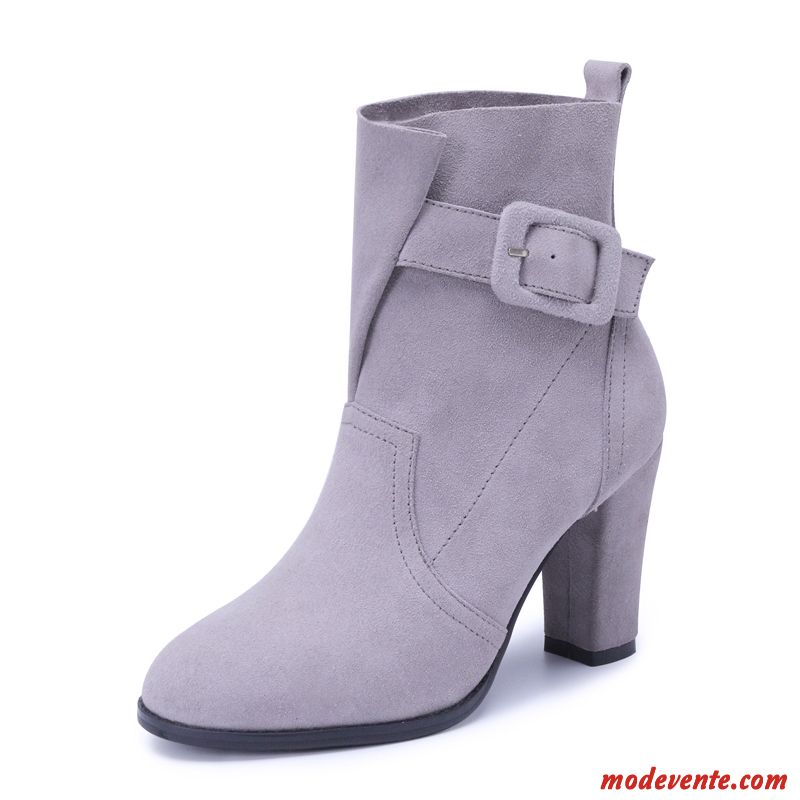 Bottes Femme Bottes Courtes Bout Rond L'automne Sexy Épais Hiver Gris