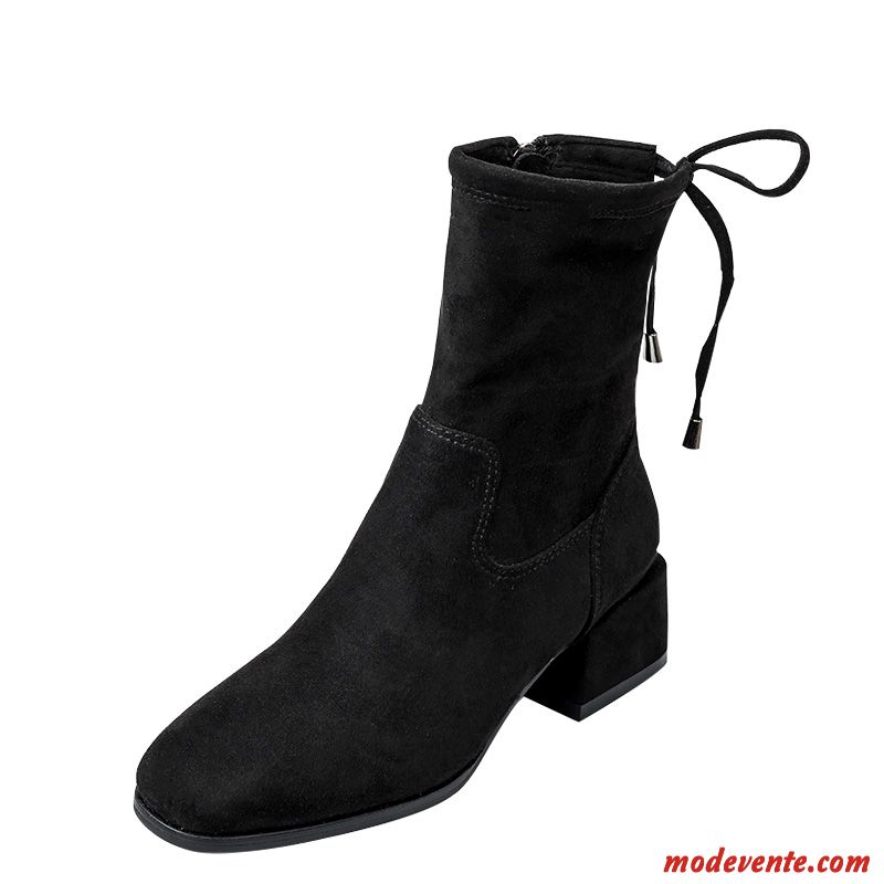 Bottes Femme Bottes Courtes Hiver Bottes Chevalier Beauté L'automne Fermeture Éclair Noir