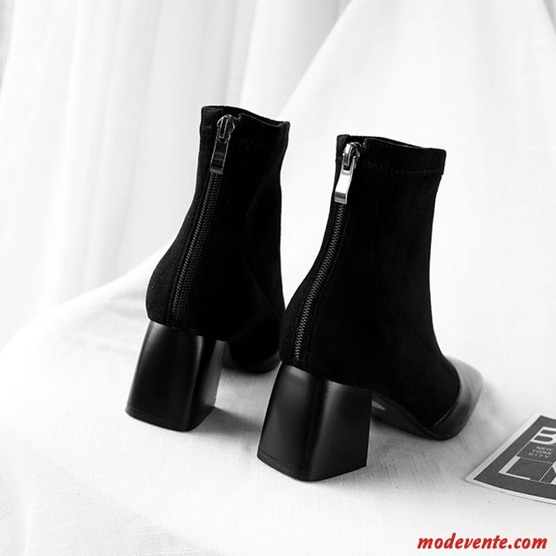 Bottes Femme Bottes Courtes L'automne Talons Hauts Cuir Véritable Printemps Bottes Martin Noir