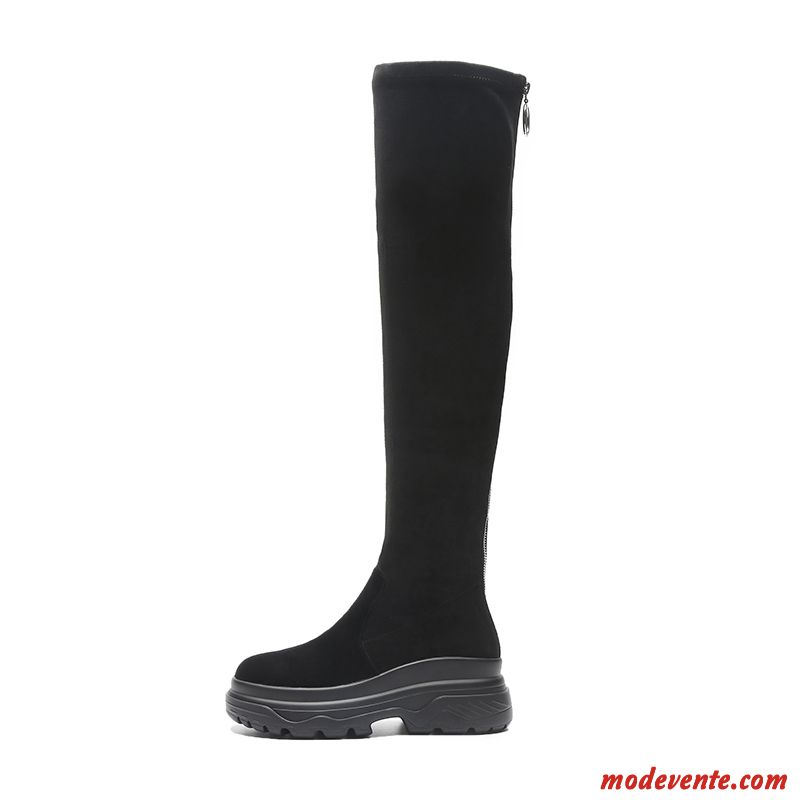 Bottes Femme Bout Rond L'automne Élasticité Hiver Fermeture Éclair Semelle Épaisse Noir