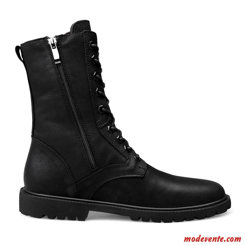 Bottes Homme Bottes Martin Cuir Véritable Décontractée Tendance Angleterre Bureau Noir