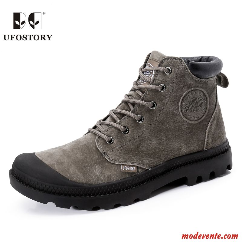 Bottes Homme Bout Rond Tendance Décontractée Bottes Martin Chaussures De Travail Hautes Gris