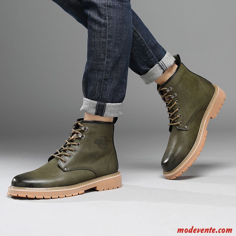 Bottes Homme Chaussures En Coton Angleterre Bureau L'automne Bottes Martin Bottes De Neige Vert