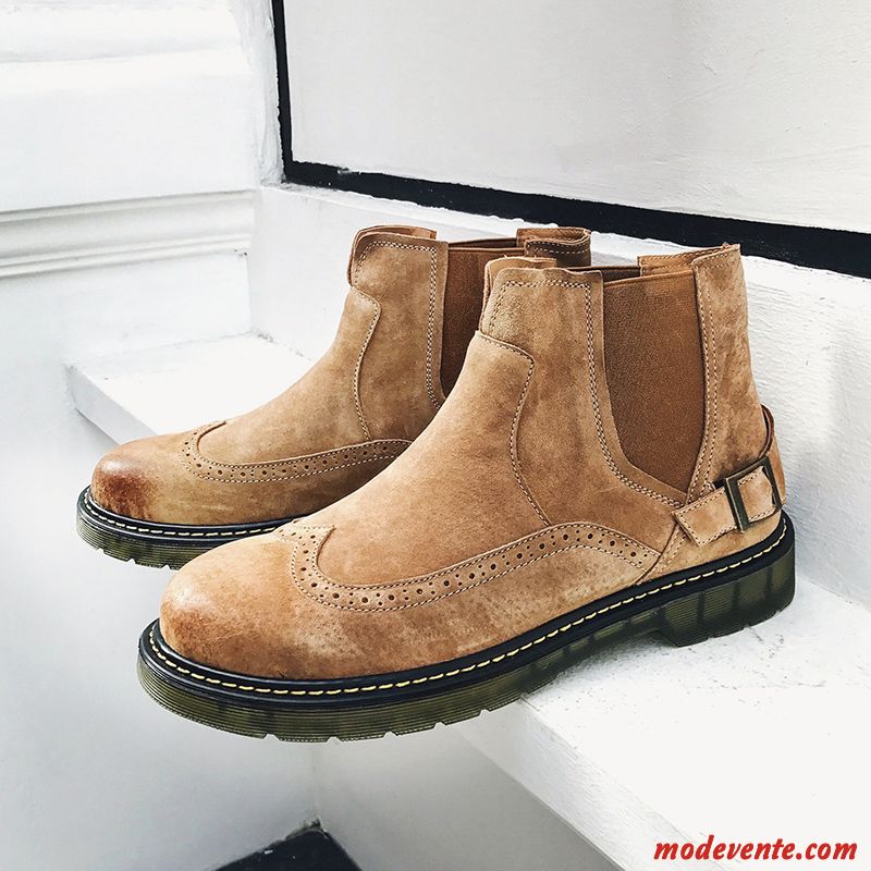 Bottes Homme Cuir Véritable Hautes En Cuir Décontractée Angleterre Bottes Courtes Brun