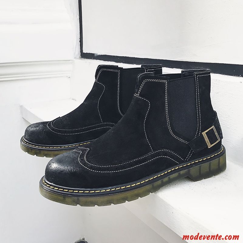 Bottes Homme Cuir Véritable Hautes En Cuir Décontractée Angleterre Bottes Courtes Brun