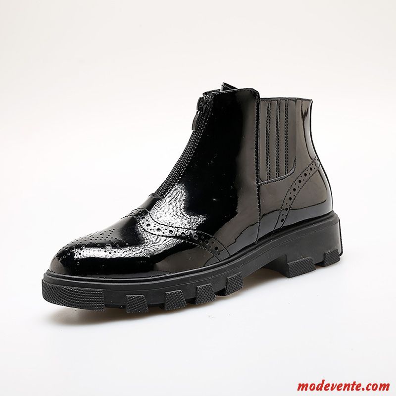 Bottes Homme En Cuir Tendance Chaussures En Cuir Décontractée Bottes Martin Hautes Noir