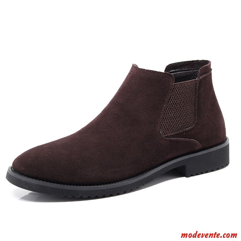 Bottes Homme Hautes Délavé En Daim Plus De Velours Bottes Martin Tendance Chaussures En Cuir Bleu Marin