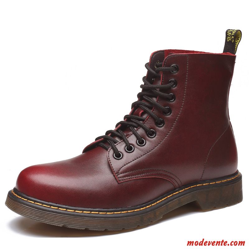 Bottes Homme Hautes Rétro Bureau Bottes Martin Été Grande Taille Bordeaux