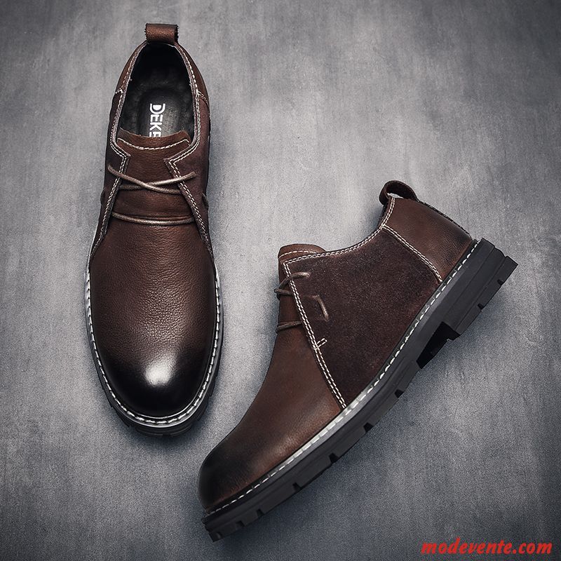 Bottes Homme Rétro Grande Taille L'automne Cuir Véritable Tendance Décontractée Marron