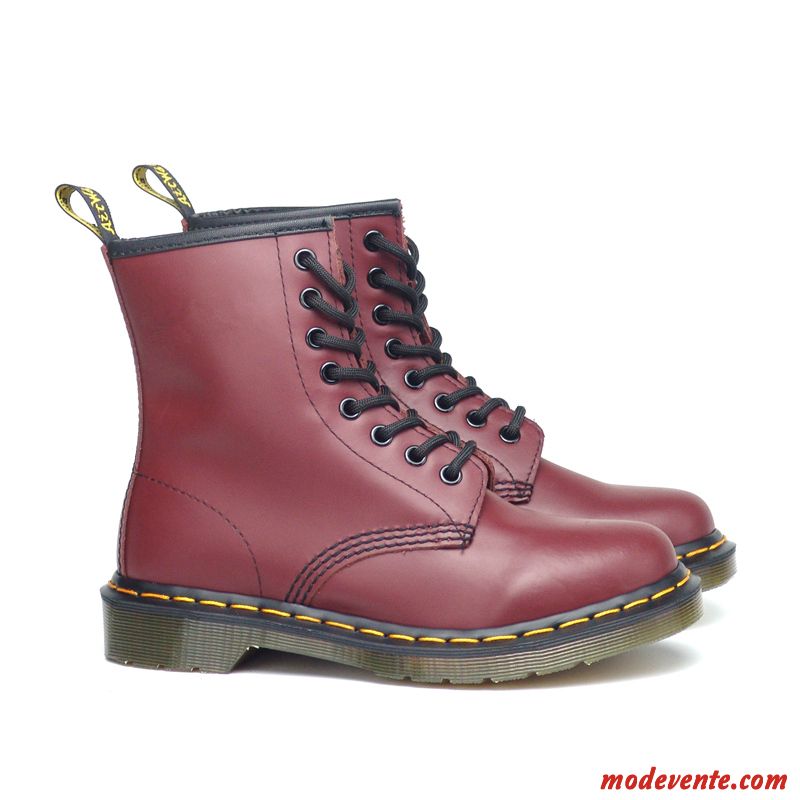 Bottes Homme Tendance Bottes Courtes Cuir Véritable Tous Les Assortis Rétro Bottes Martin Rouge