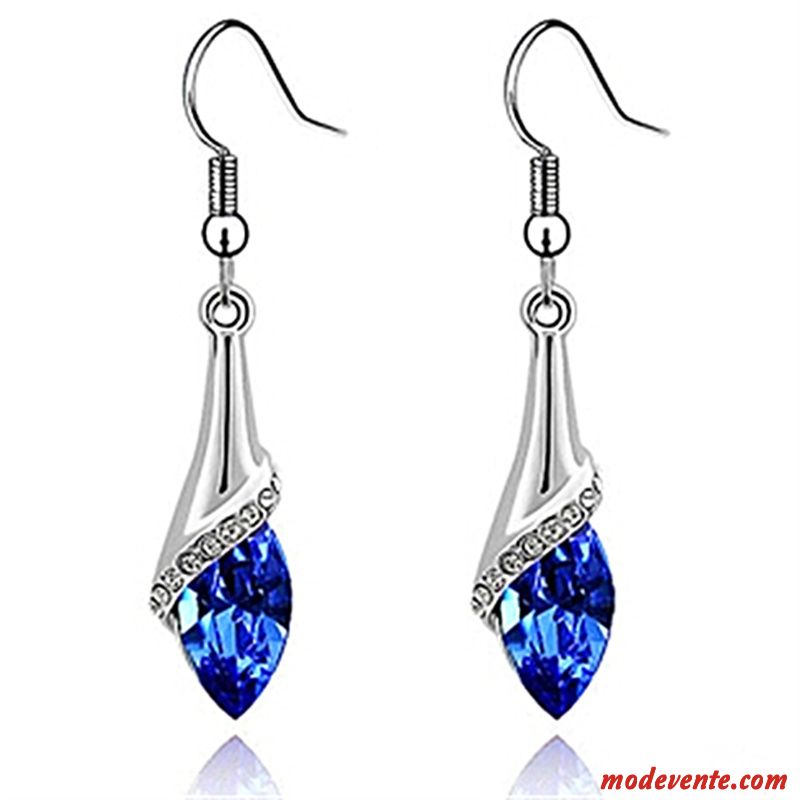 Boucles D'oreilles Femme Accessoires Cristal Tempérament Pure Longue Section Ensemble Bleu Rouge Argent