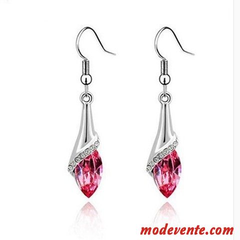 Boucles D'oreilles Femme Accessoires Cristal Tempérament Pure Longue Section Ensemble Bleu Rouge Argent