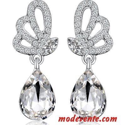 Boucles D'oreilles Femme Accessoires Cristal Tempérament Pure Longue Section Ensemble Bleu Rouge Argent