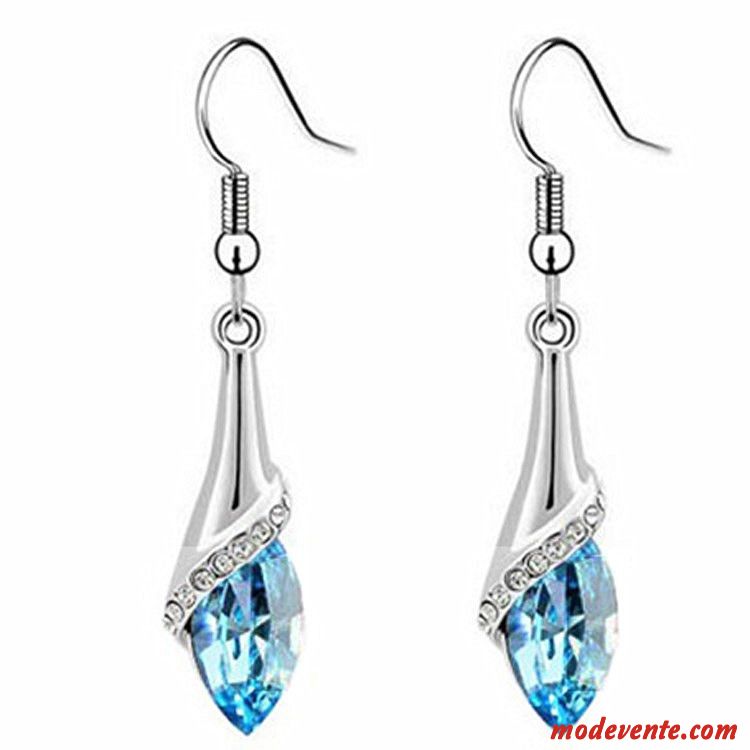 Boucles D'oreilles Femme Accessoires Cristal Tempérament Pure Longue Section Ensemble Bleu Rouge Argent