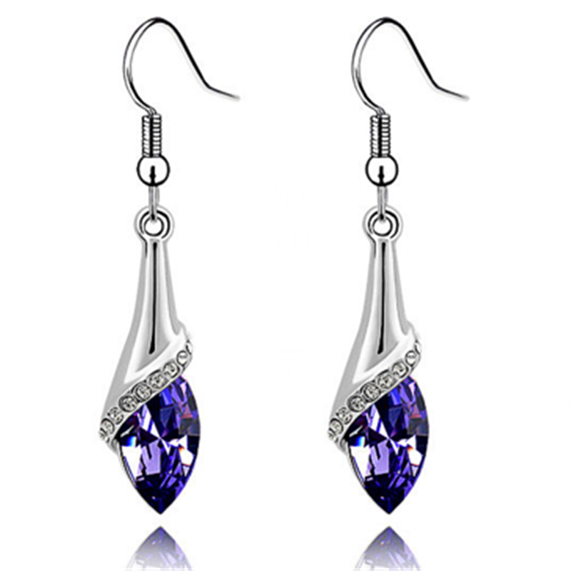 Boucles D'oreilles Femme Accessoires Cristal Tempérament Pure Longue Section Ensemble Bleu Rouge Argent