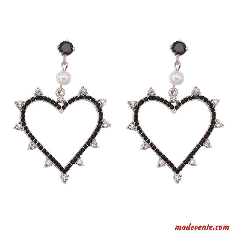 Boucles D'oreilles Femme Accessoires Créatif En Forme De Coeur Enfant Creux Cœur Noir Argent