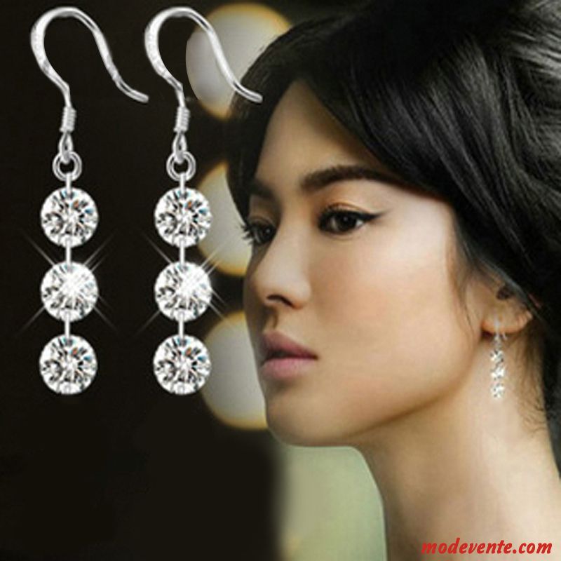 Boucles D'oreilles Femme Cristal Longue Section Tempérament Bleu Argent