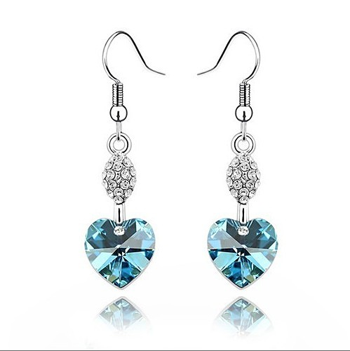 Boucles D'oreilles Femme Cristal Longue Section Tempérament Bleu Argent