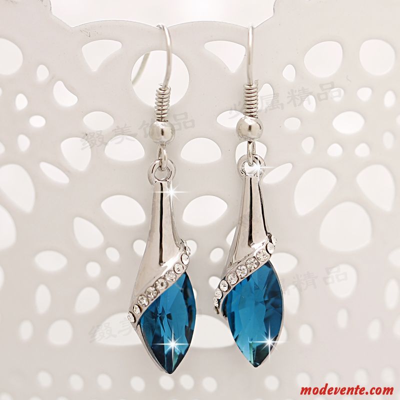 Boucles D'oreilles Femme Cristal Longue Section Tempérament Bleu Argent