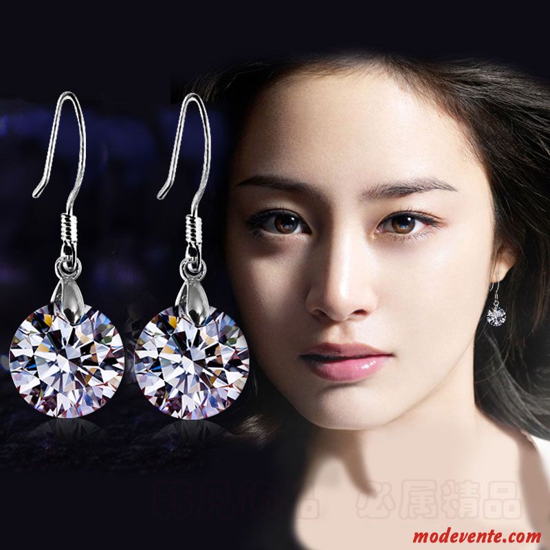 Boucles D'oreilles Femme Cristal Longue Section Tempérament Bleu Argent