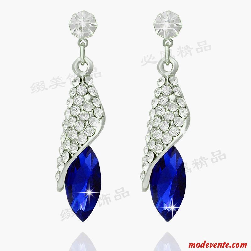 Boucles D'oreilles Femme Cristal Longue Section Tempérament Bleu Argent