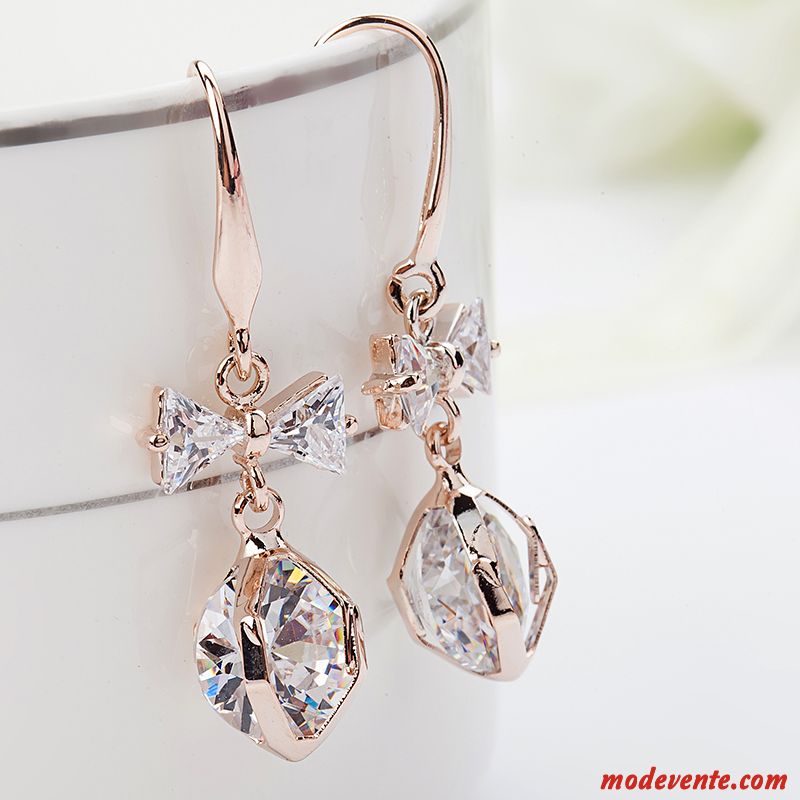 Boucles D'oreilles Femme Cristal Simple Arc Gros Personnalité Longue Section Or