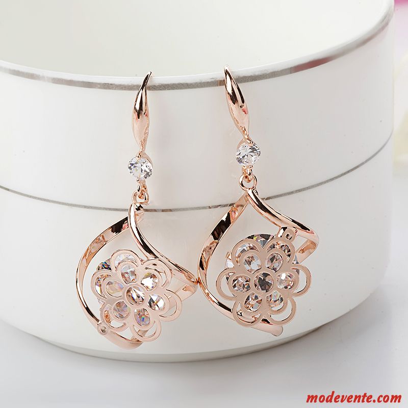 Boucles D'oreilles Femme Cristal Simple Arc Gros Personnalité Longue Section Or