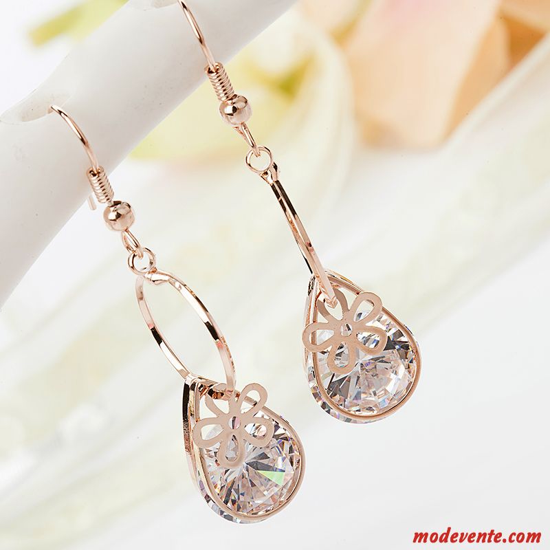 Boucles D'oreilles Femme Cristal Simple Arc Gros Personnalité Longue Section Or