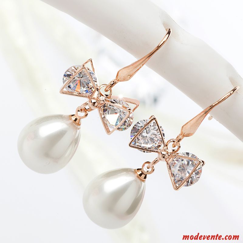 Boucles D'oreilles Femme Cristal Simple Arc Gros Personnalité Longue Section Or