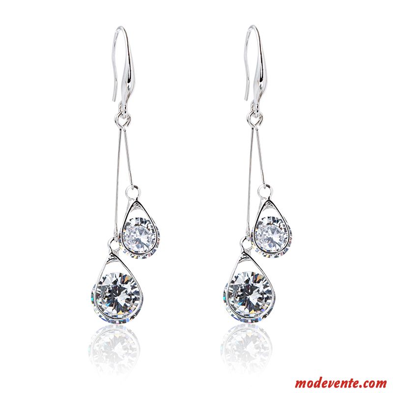 Boucles D'oreilles Femme Longue Section Mode Rétro Cristal Personnalité Rouge Argent